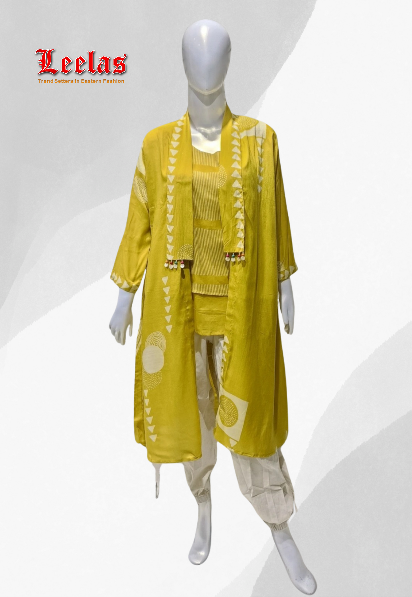 Mustard and cream indo western cotton top and jacket with cream cotton pants