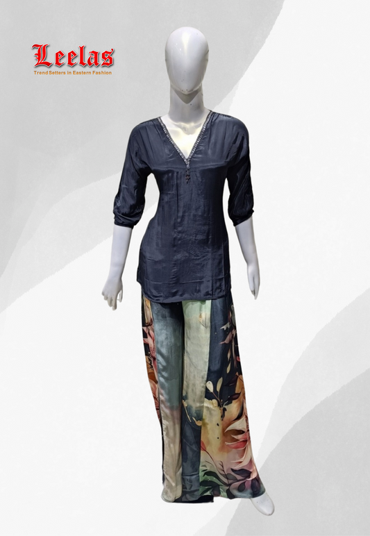 Navy silk indo western kurti top and pants