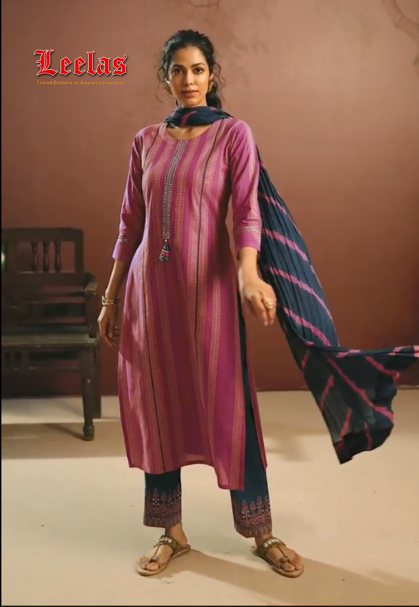 Plum and navy cotton salwar kameez